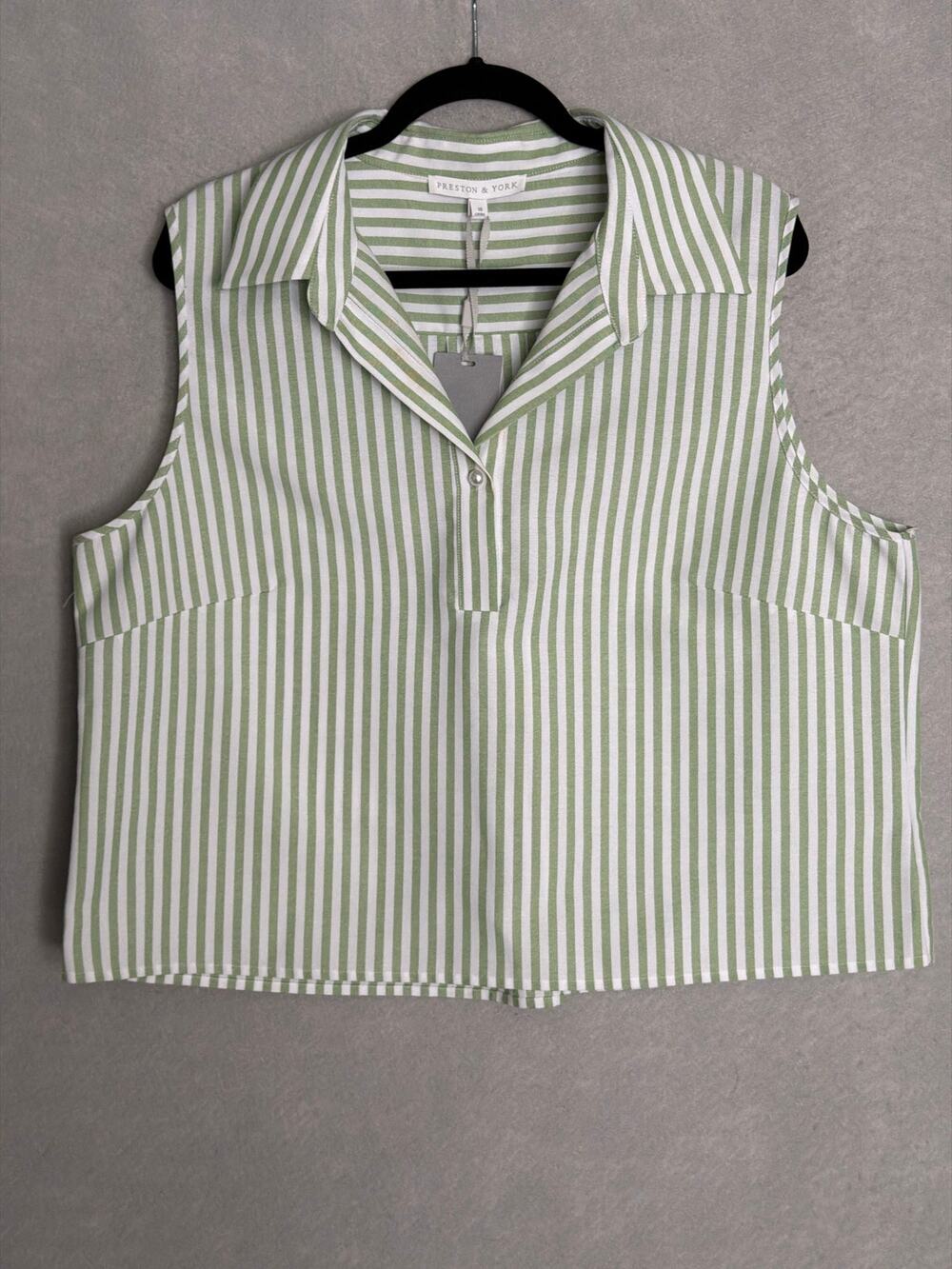 Preston & York Pop-Over Top Sleeveless Green Stripe Women's Size 18 NEW